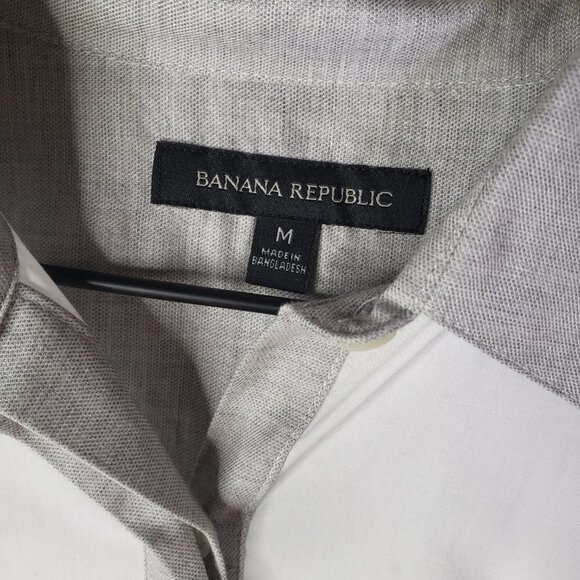 Banana Republic Button Front Tunic M White Poplin Stripe Hem - Picture 6 of 10
